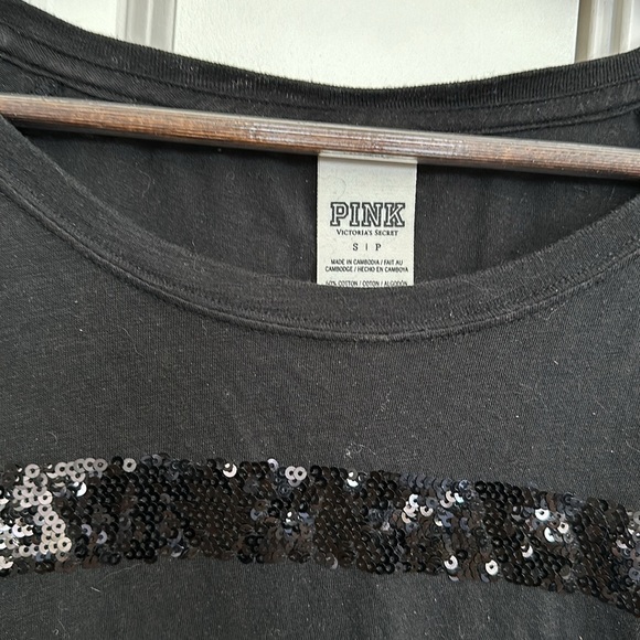 PINK black sequined long sleeve tee - Picture 2 of 4